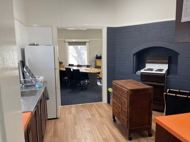 Dining room with feature fireplace